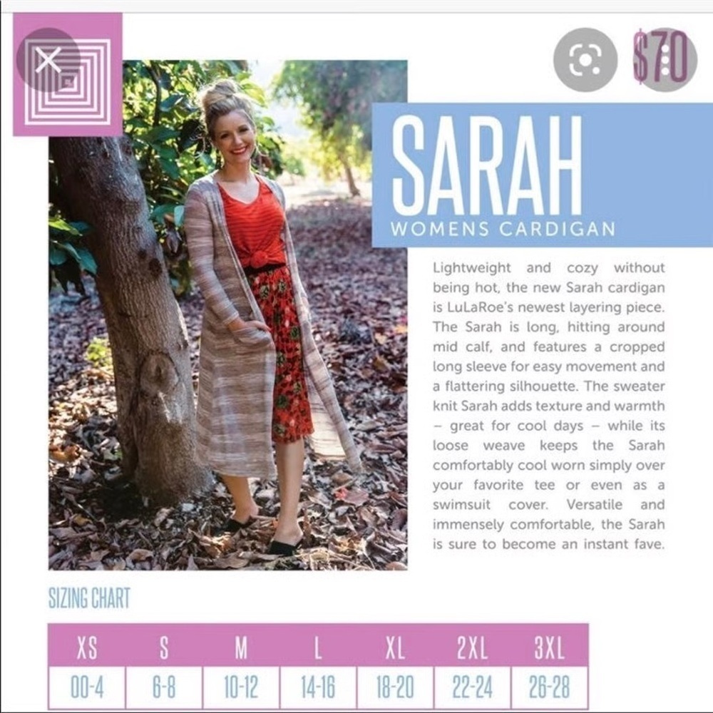 LULAROE Sarah lightweight long sleeve duster, layering piece pockets M (10-12) - Picture 5 of 9